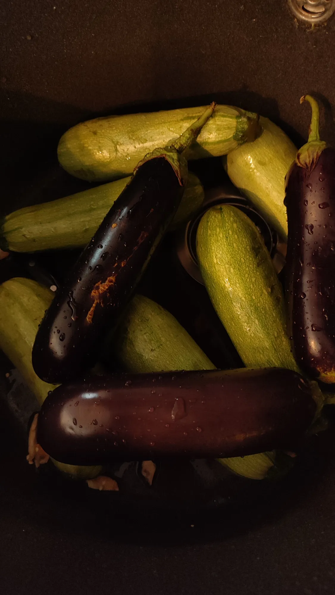 Кабачки(куда без них) и баклажаны. Часть порежем на куски, а часть сделаем фаршированными)