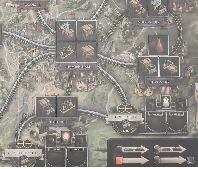 Ну и вот районы, пути (двух видов о них чуть позже). Биржи где вагонетка с углём. И вот рядом с биржей есть место под "торговца". Тоже чуть позже.&nbsp;