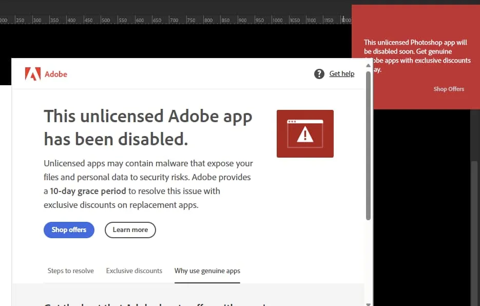 Троллинг от Adobe. Новые версии софта довольно легко вычисляют контрафактность самих себя, если дать им доступ к интернету