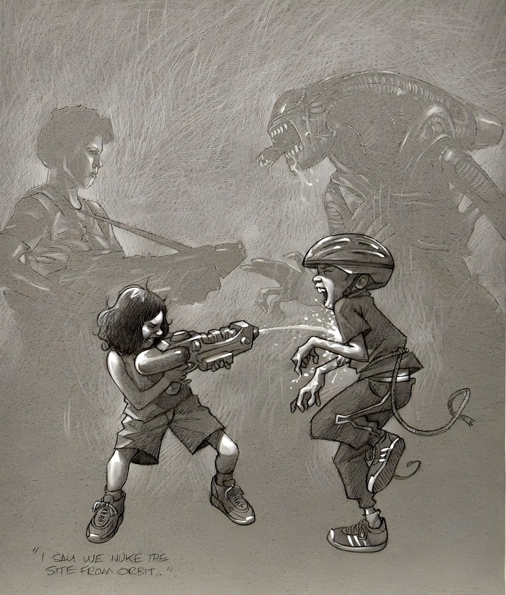 Фраза Рипли из «Чужих» полностью звучит так: «I say we take off and nuke the entire site from orbit. It's the only way to be sure» («Говорю вам: мы взлетаем и разносим всю базу с орбиты ядеркой. Это единственный стопроцентный способ»)