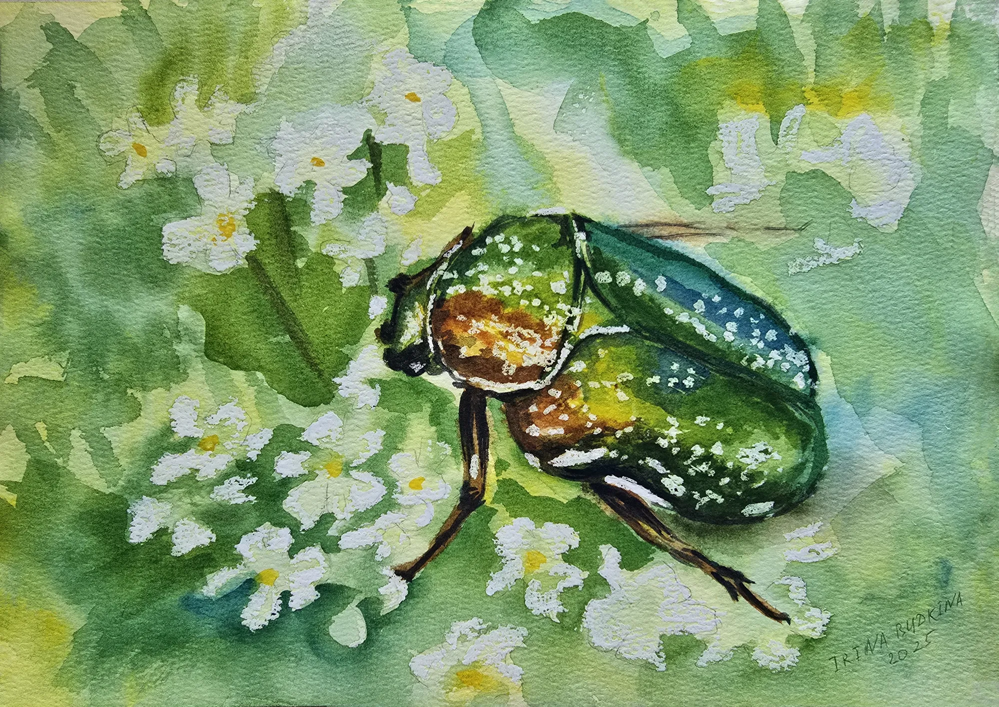 Формат А4, бумага хлопок, акварель, резерв масляной пастелью. Продана