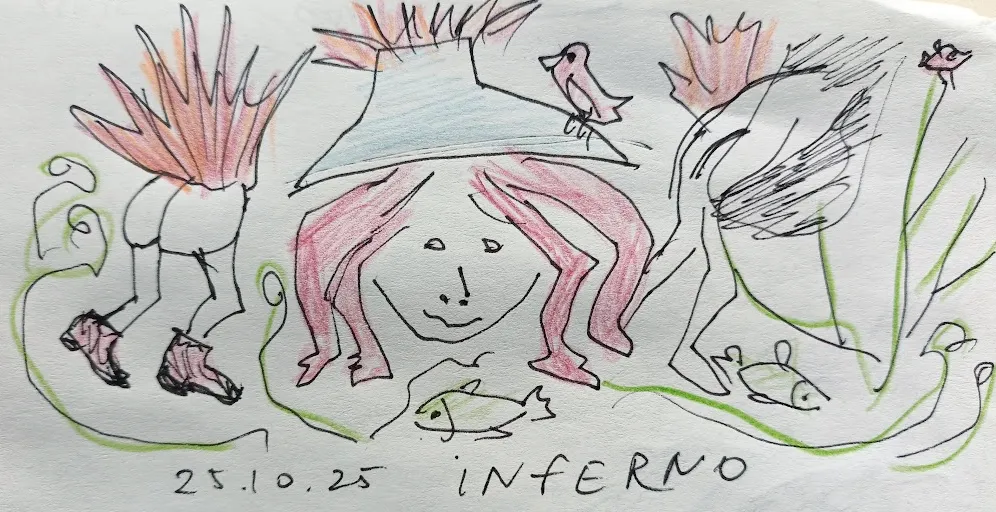 По мотивам выставки копий Босха и Брегеля, на которую ходила неделю назад. Сколько успела за 5 минут, столько нарисовала )