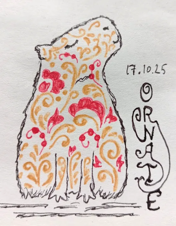 Сегодня ушло минут на 5 больше, зато получился набросок будущей Хохломабары для Художественной капибаристики! Рисовала сразу линерами, поэтому надпись немножко непродуманная и косоватая